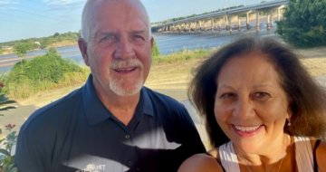 Kathy Washburn and her husband, John, at a recent weekend getaway to the River Spirit Resort