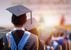 Rear,View,Of,University,Graduates,Wearing,Graduation,Gown,And,Cap